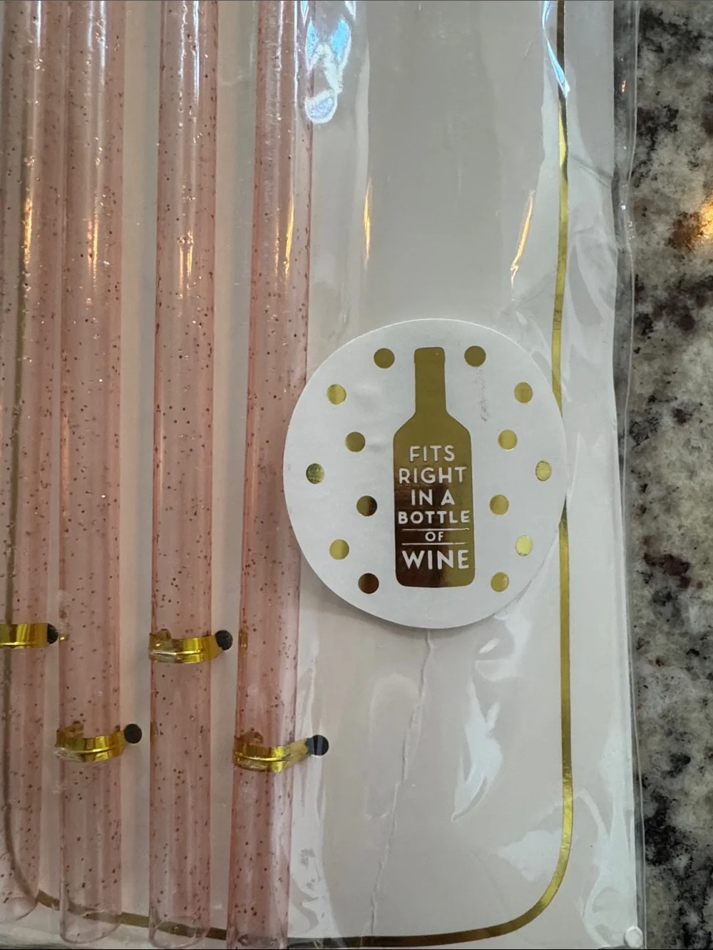 Glass Wine Bottle Straws - Rose Gold Glitter (Set of 4)